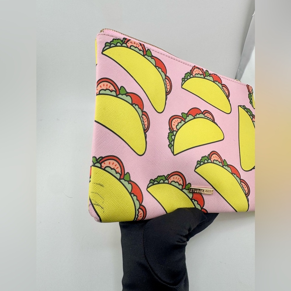 Studio DIY Taco Print Cosmetic Bag Pouch or Clutch with Gold Hardware Pink - Picture 9 of 10